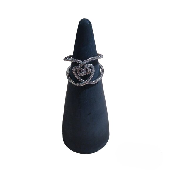 Jewelry - Interlocking Heart Fashion Ring Silver With Simulated Diamonds Size 8